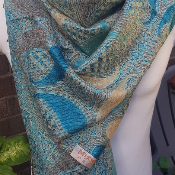 Festival Pashmina Scarf / Turquoise Blue Scarves and Shawls for Women Long Stole - Picture 3 of 9